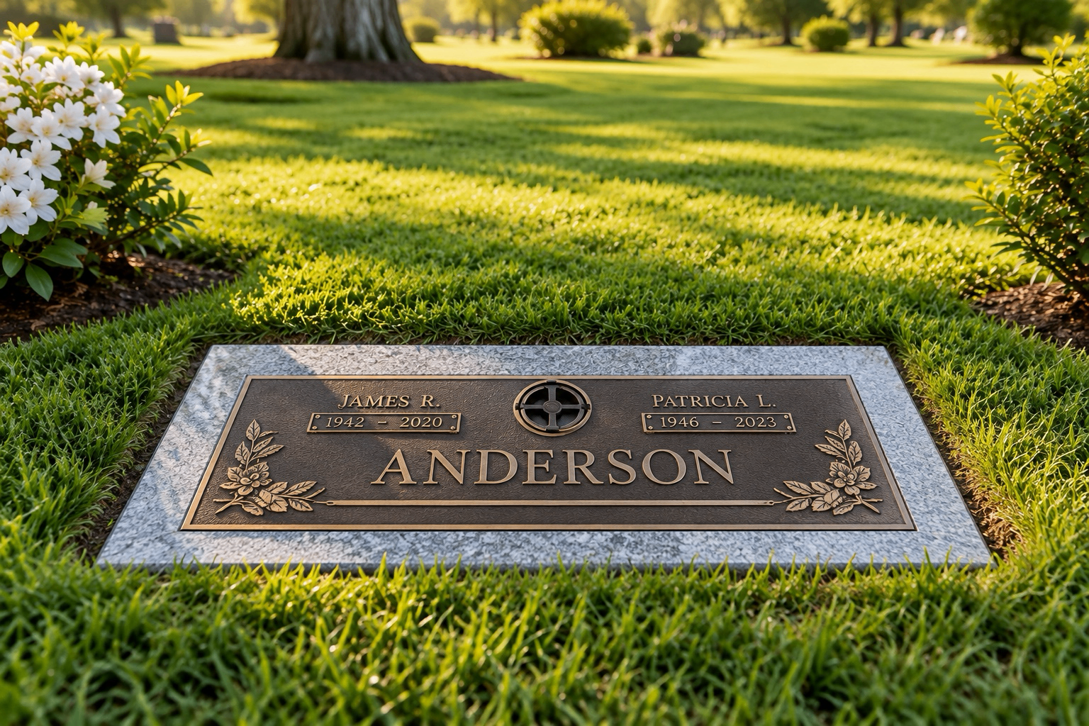 Representative flat grave marker in a cemetery