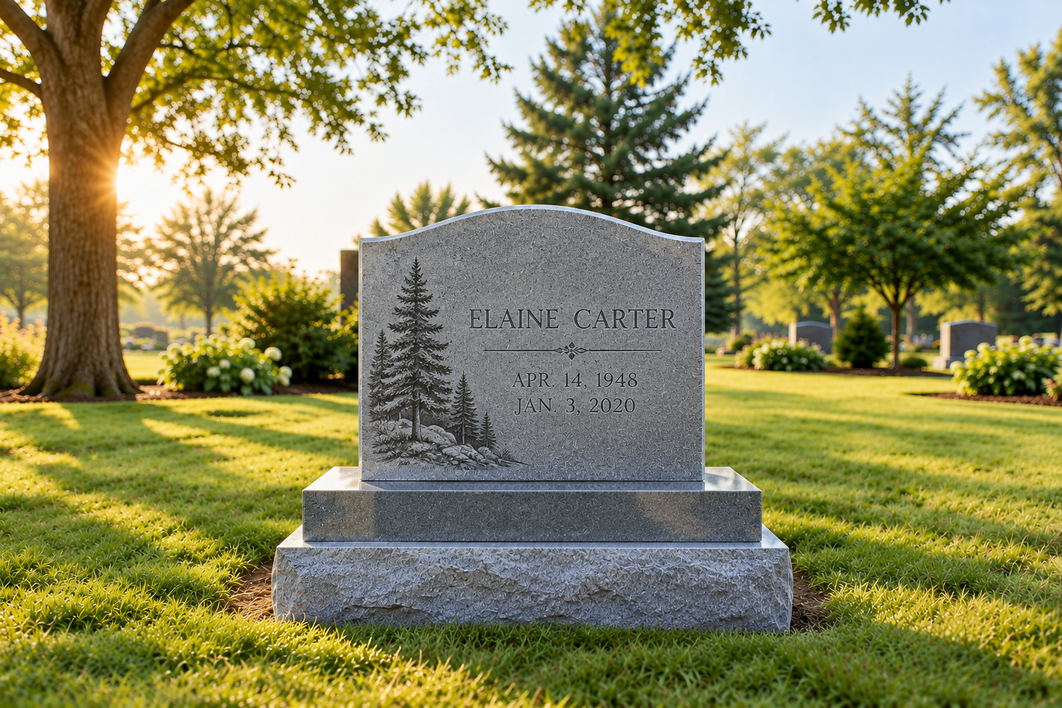 Representative single upright monument in a cemetery