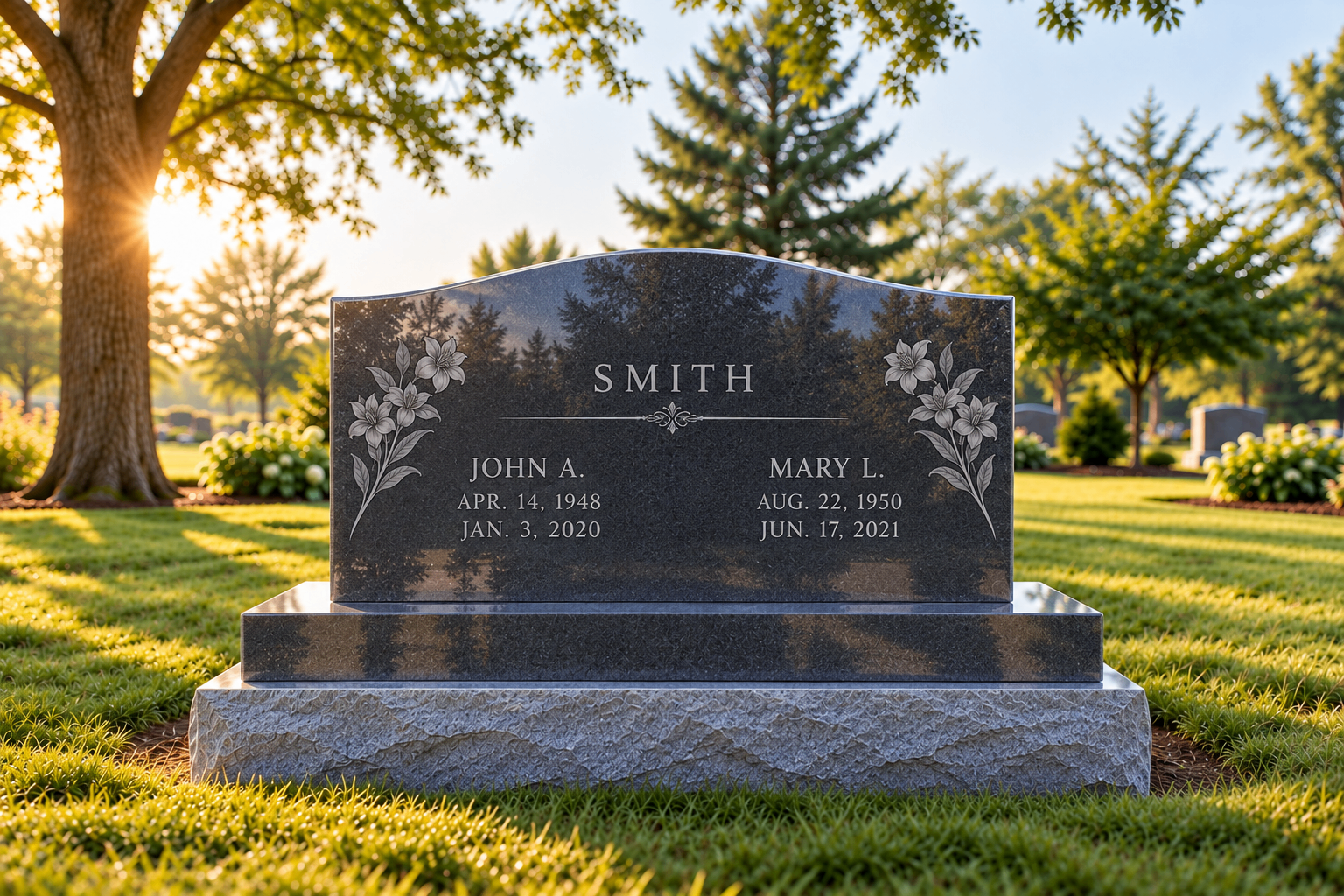 Representative double upright monument in a cemetery