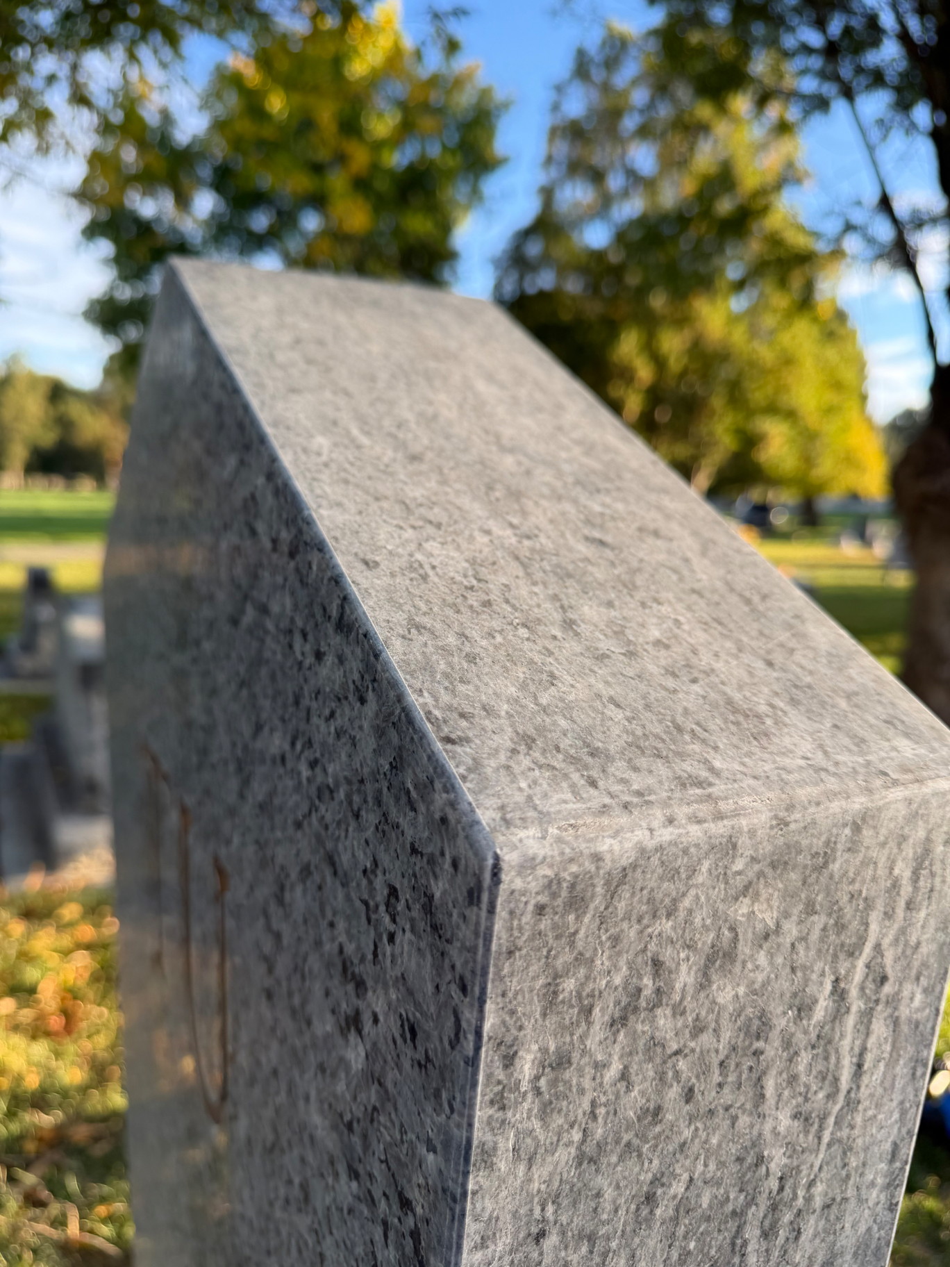 Upright monument side and top before cleaning