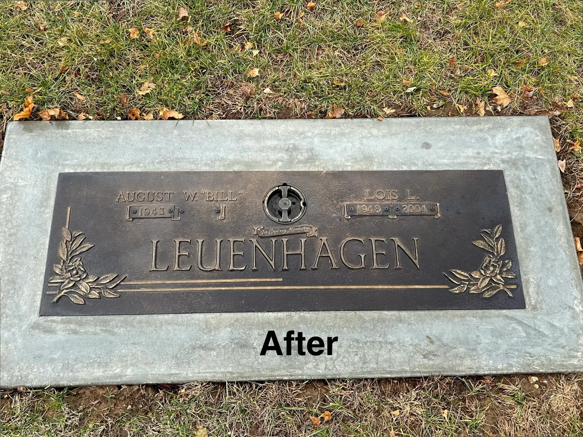 Restored bronze flat marker after cleaning